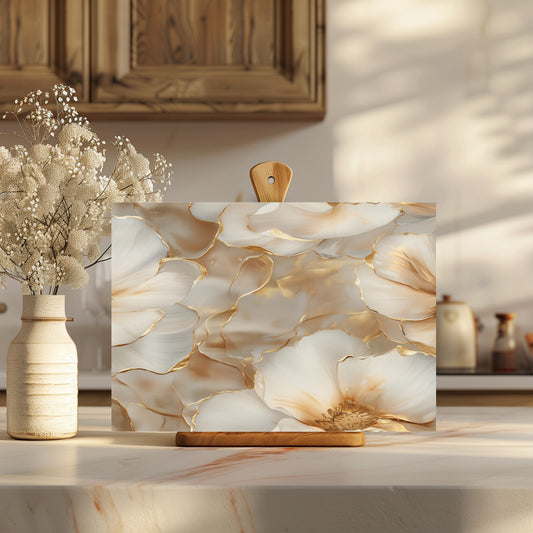 Soft Gold Floral Glass Cutting Board