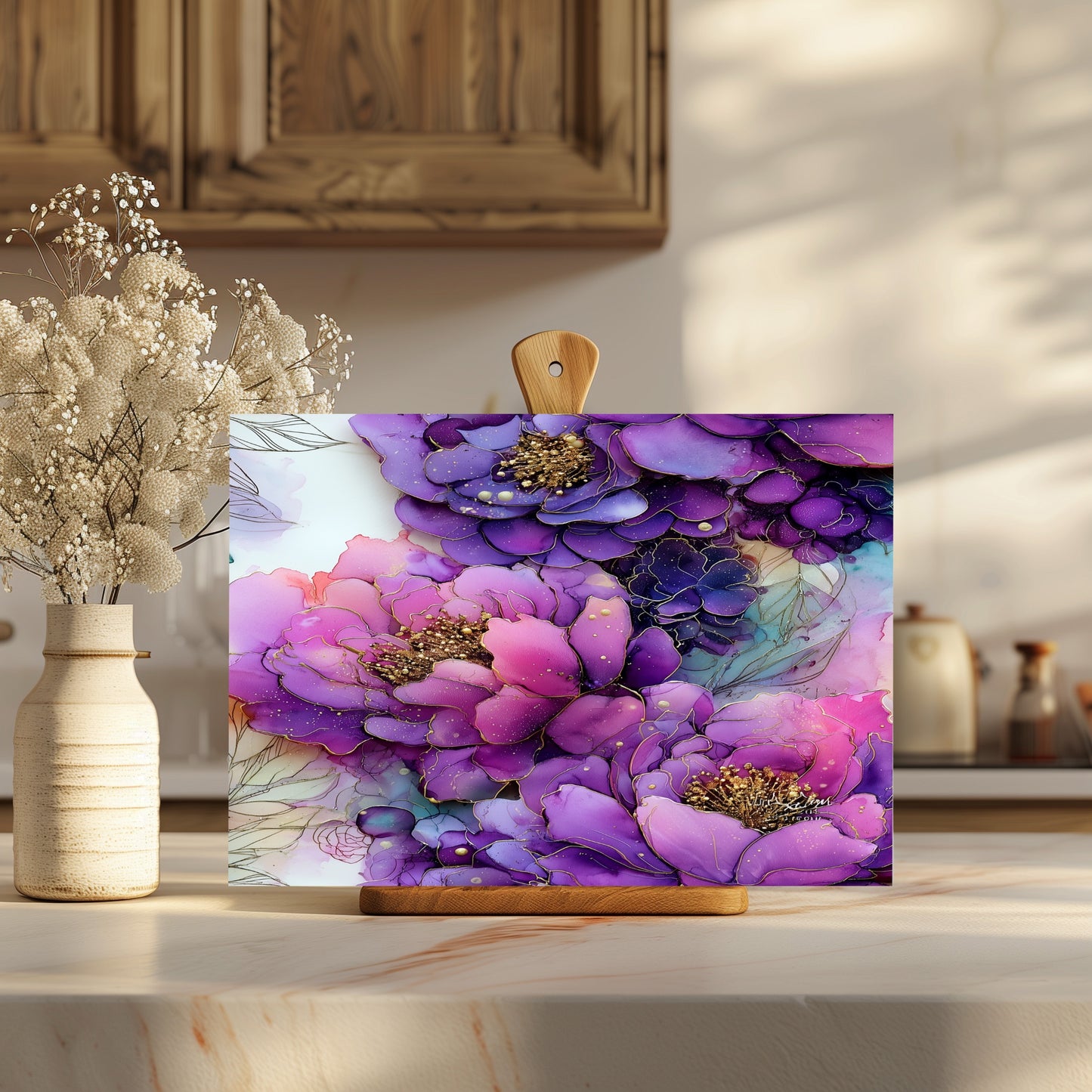 Spring Floral Purple Glass Cutting Board
