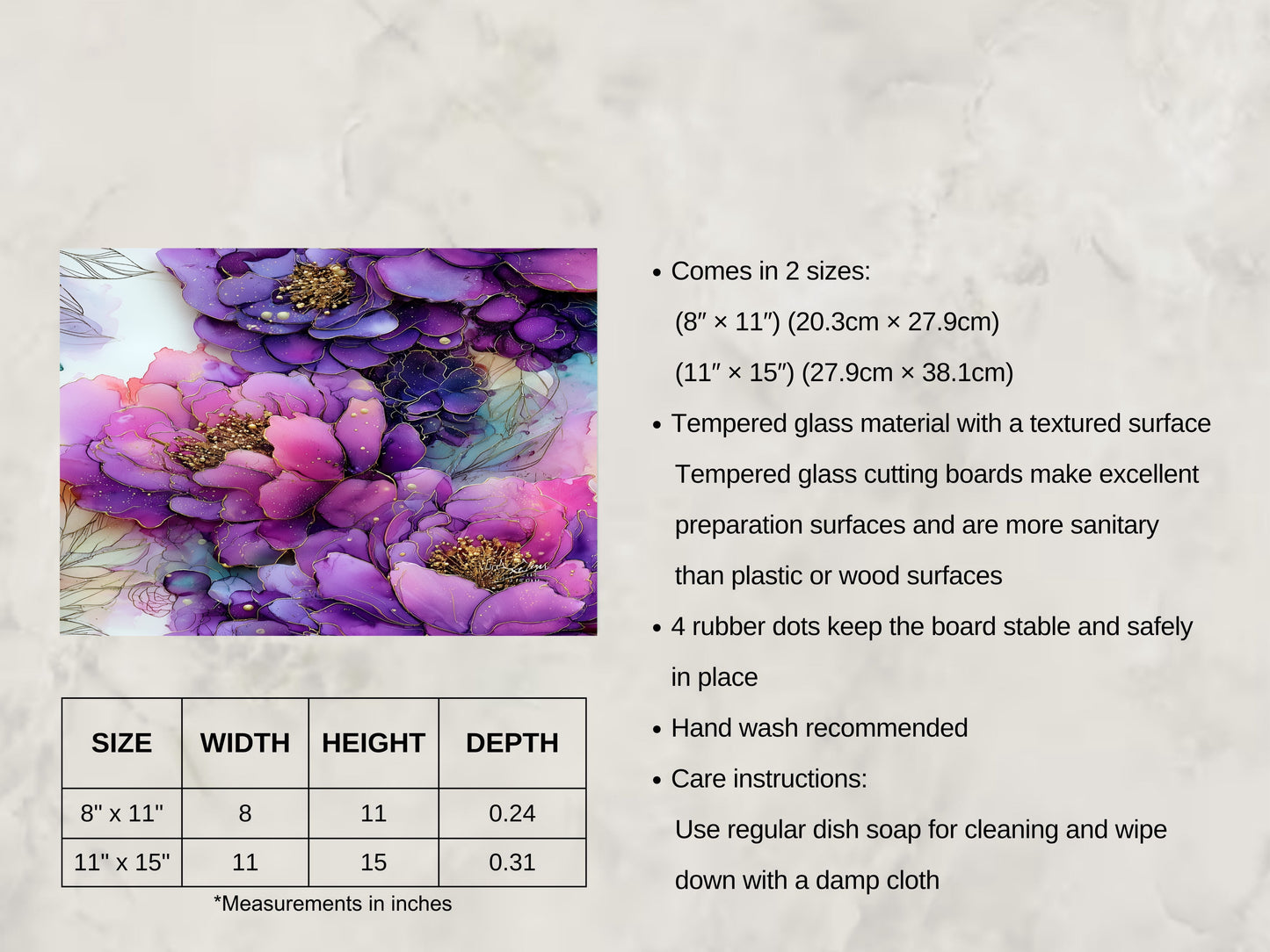 Spring Floral Purple Glass Cutting Board