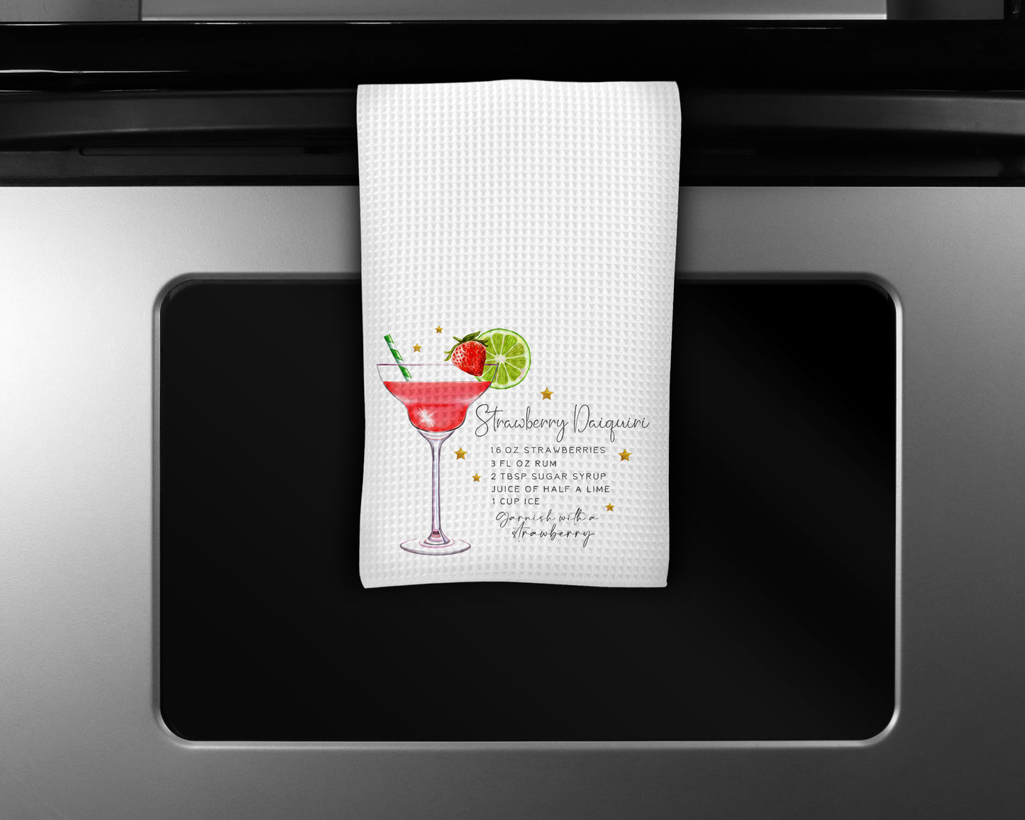 Cocktail Kitchen Towel, Strawberry Daiquiri Recipe Towel