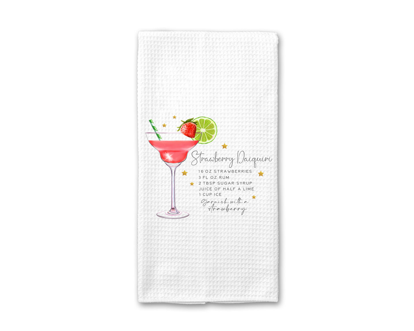 Cocktail Kitchen Towel, Strawberry Daiquiri Recipe Towel