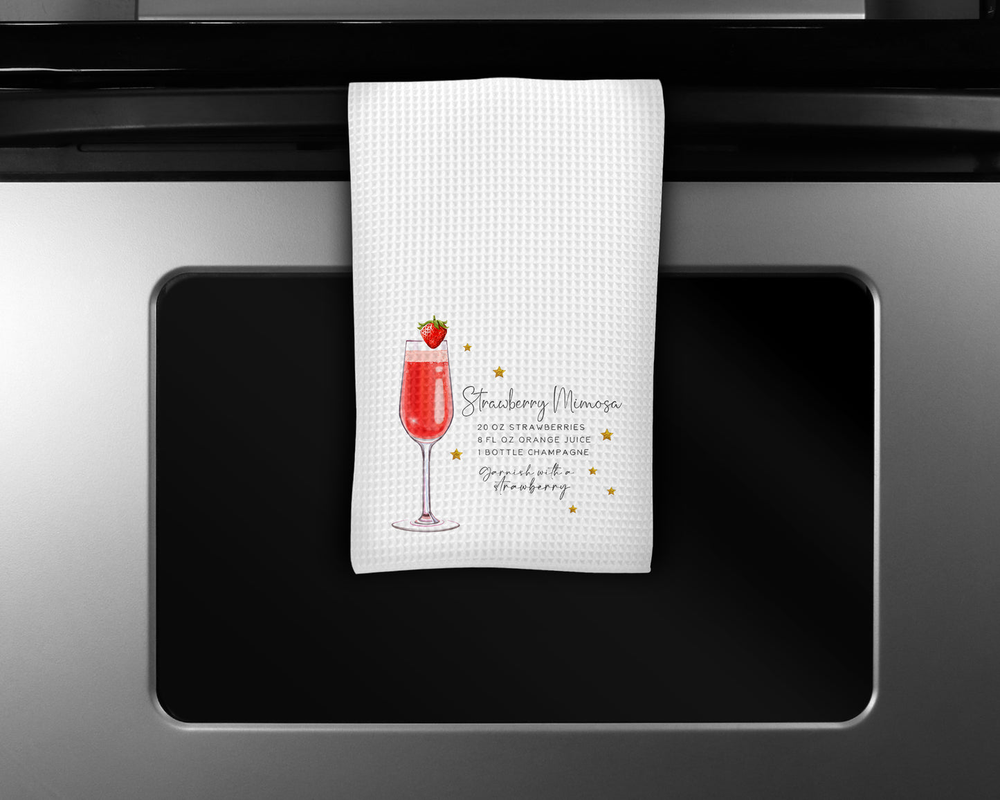 Cocktail Kitchen Towel, Strawberry Mimosa Recipe Towel