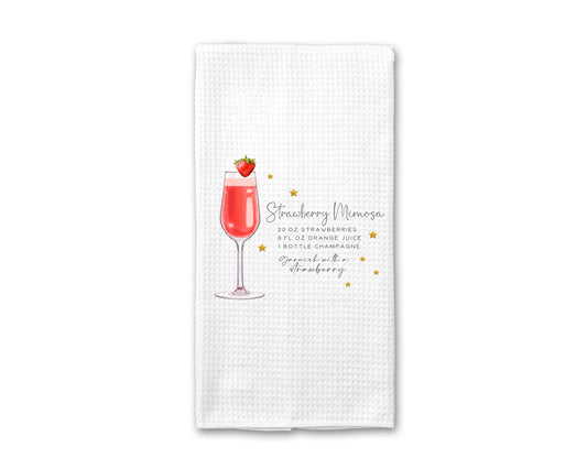 Cocktail Kitchen Towel, Strawberry Mimosa Recipe Towel