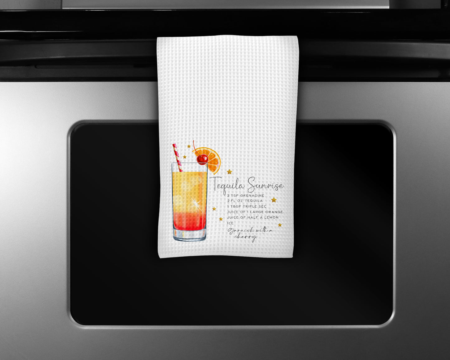 Cocktail Kitchen Towel, Tequila Sunrise Recipe Towel