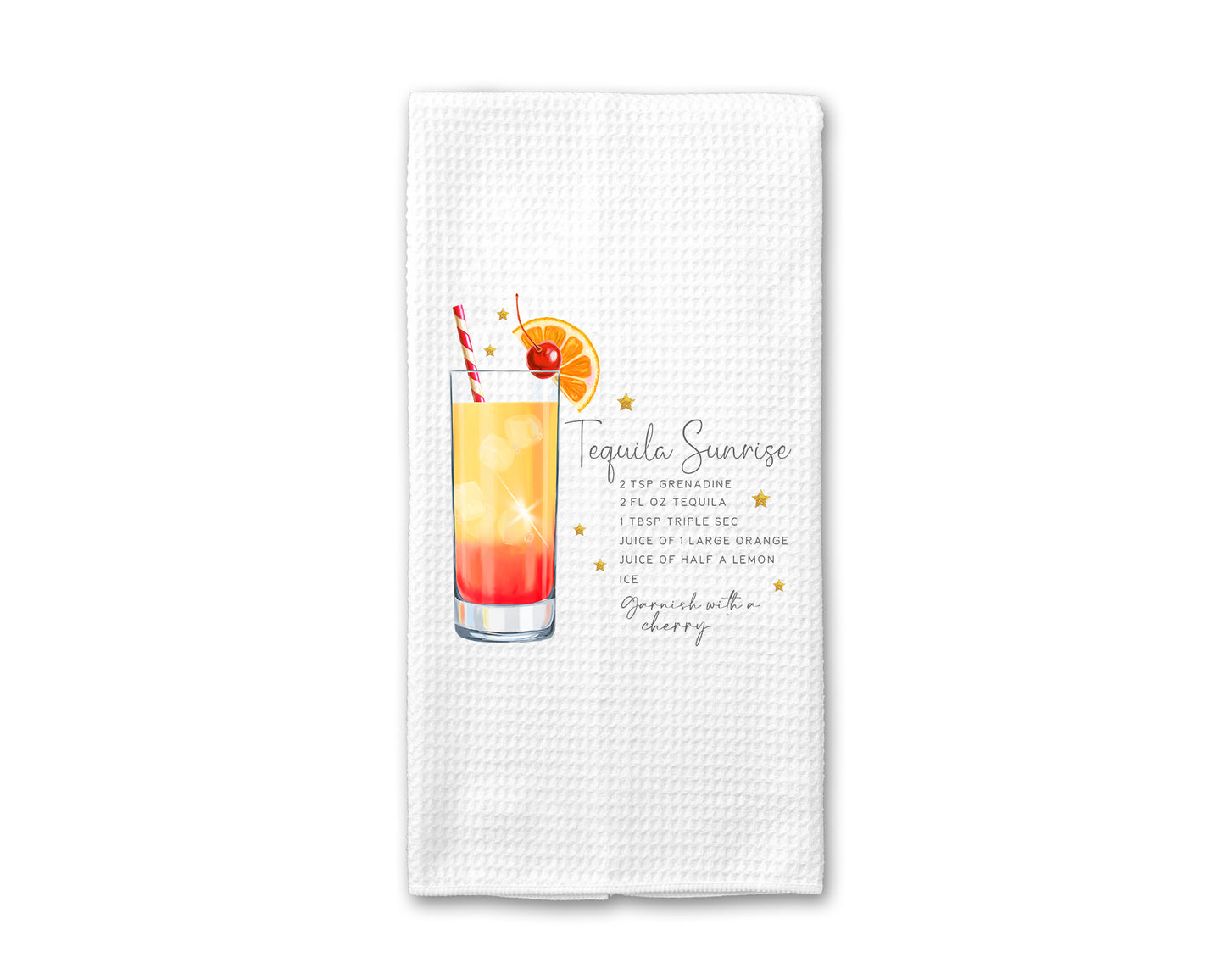 Cocktail Kitchen Towel, Tequila Sunrise Recipe Towel