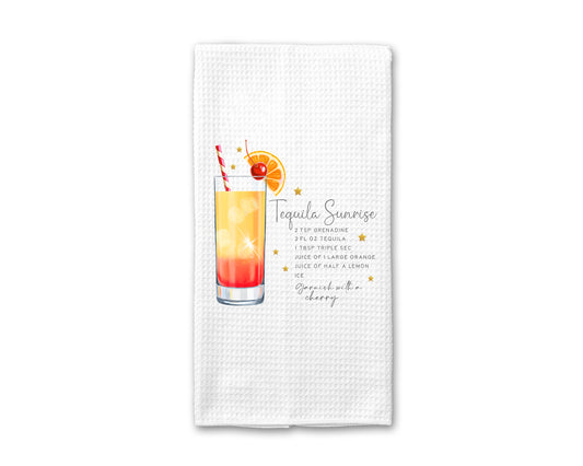 Cocktail Kitchen Towel, Tequila Sunrise Recipe Towel