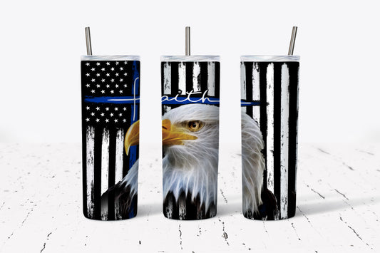 Tumbler, Sublimation Tumbler, American Eagle Tumbler, Blue Line