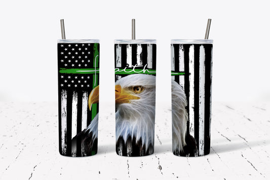 Tumbler, Sublimation Tumbler, American Eagle Tumbler, Green Line