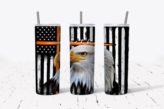 Tumbler, Sublimation Tumbler, American Eagle Tumbler, Orange Line