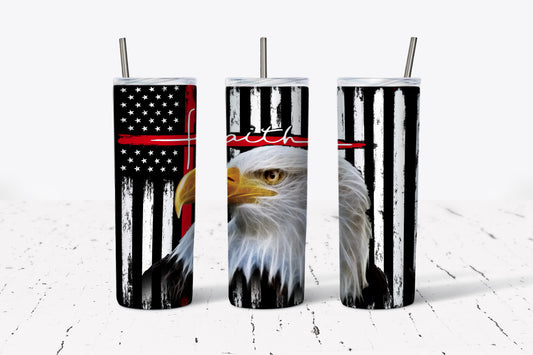 Tumbler, Sublimation Tumbler, American Eagle Tumbler, Red Line