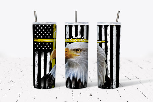 Tumbler, Sublimation Tumbler, American Eagle Tumbler, Yellow Line