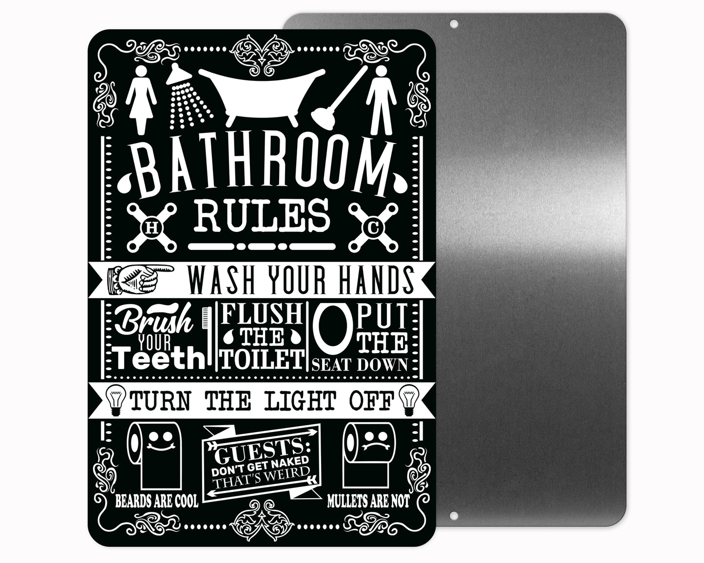 Bathroom Rules Metal Sign