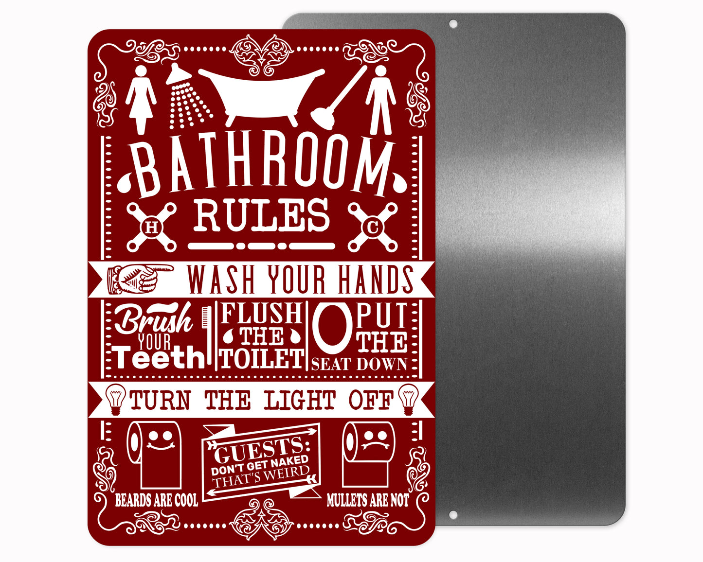 Bathroom Rules Metal Sign