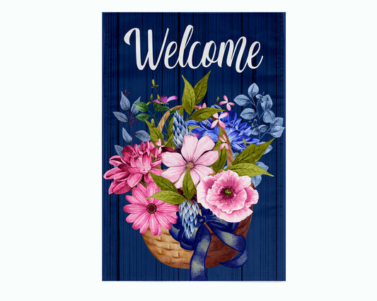 Blue Floral Garden Flag, Garden Decoration, Housewarming Gift, Porch Flag, Spring Flag, Welcome Garden Flag