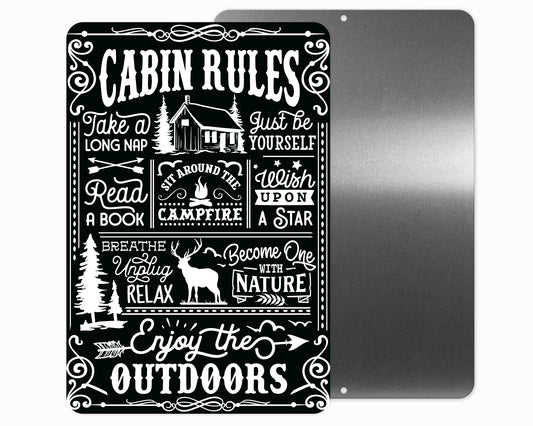 Cabin Rules Metal Sign