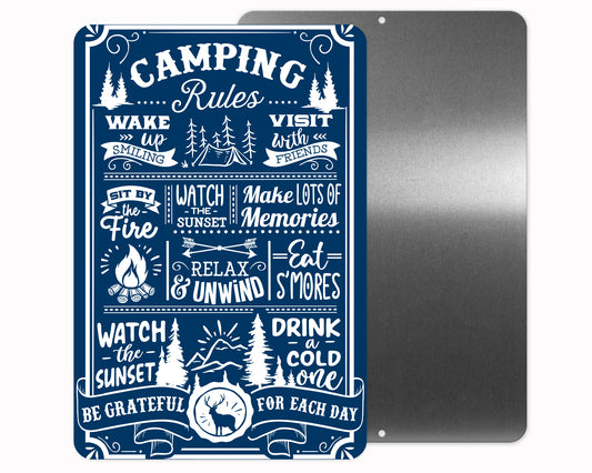 Camping Rules Metal Sign