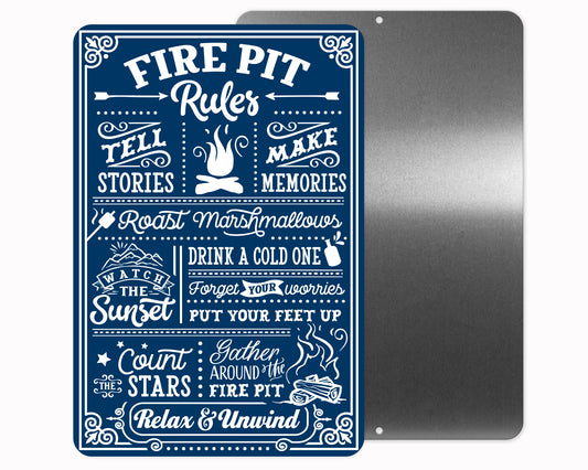 Fire Pit Rules Metal Sign