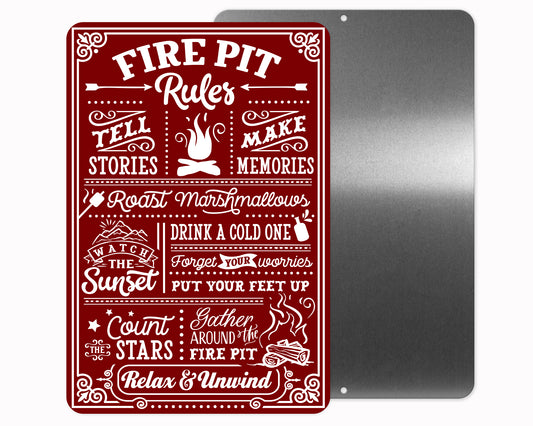 Fire Pit Rules Metal Sign